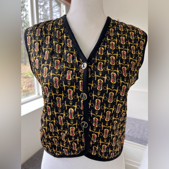 Vintage Silk Italian Cropped Equestrian Horsebit quilted Vest - Picture 1 of 12